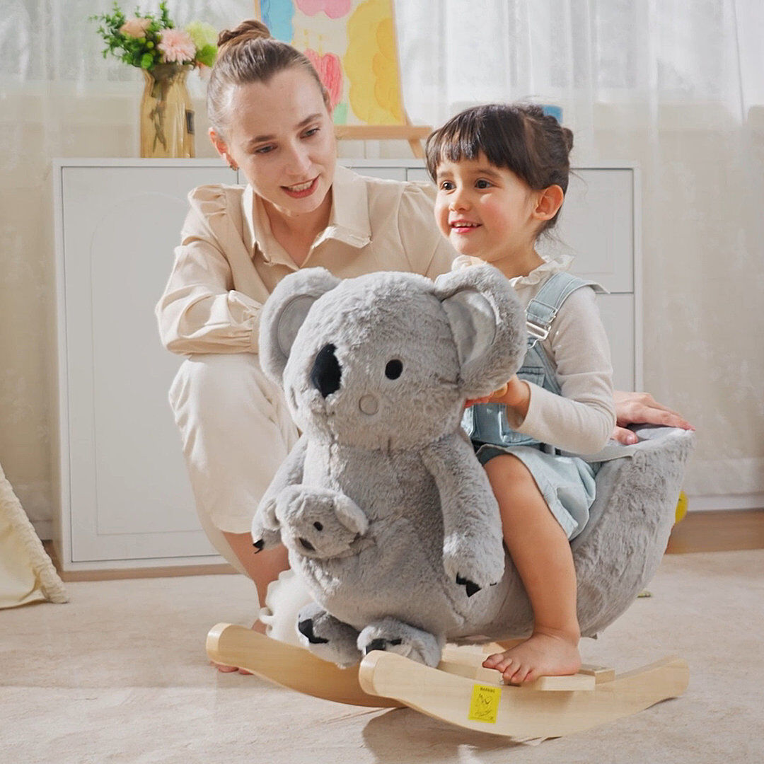 Zoomie Kids Taft Kids Toddler Rocking Horse Plush Ride On Koala for 18-36 Months Grey Gray 50cm H X 33cm W X 60cm L