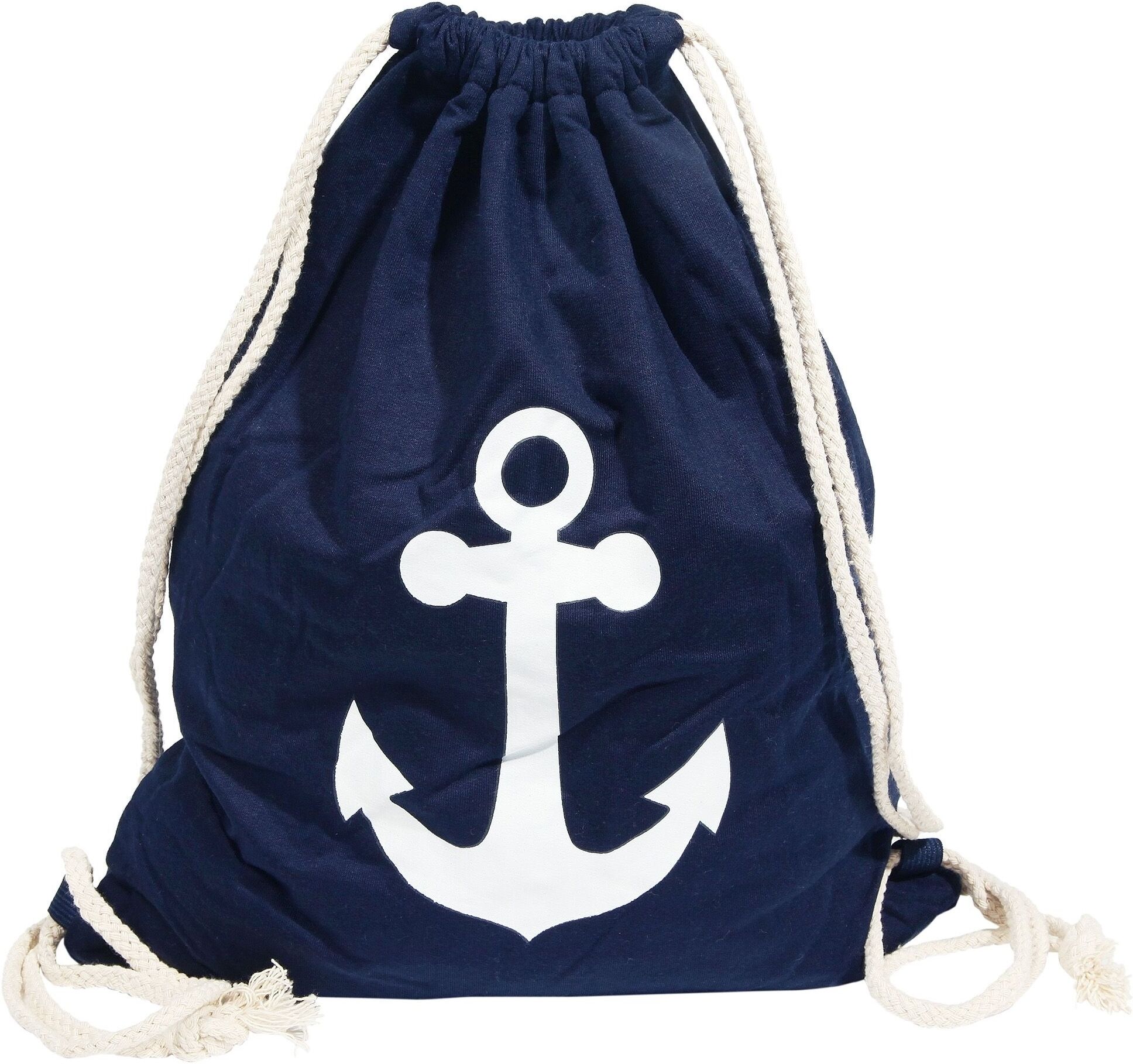 Turnbeutel CHAM CHAM "Maritim Anker - Sportbeutel aus Stoff", blau, Textil, Taschen Turnbeutel