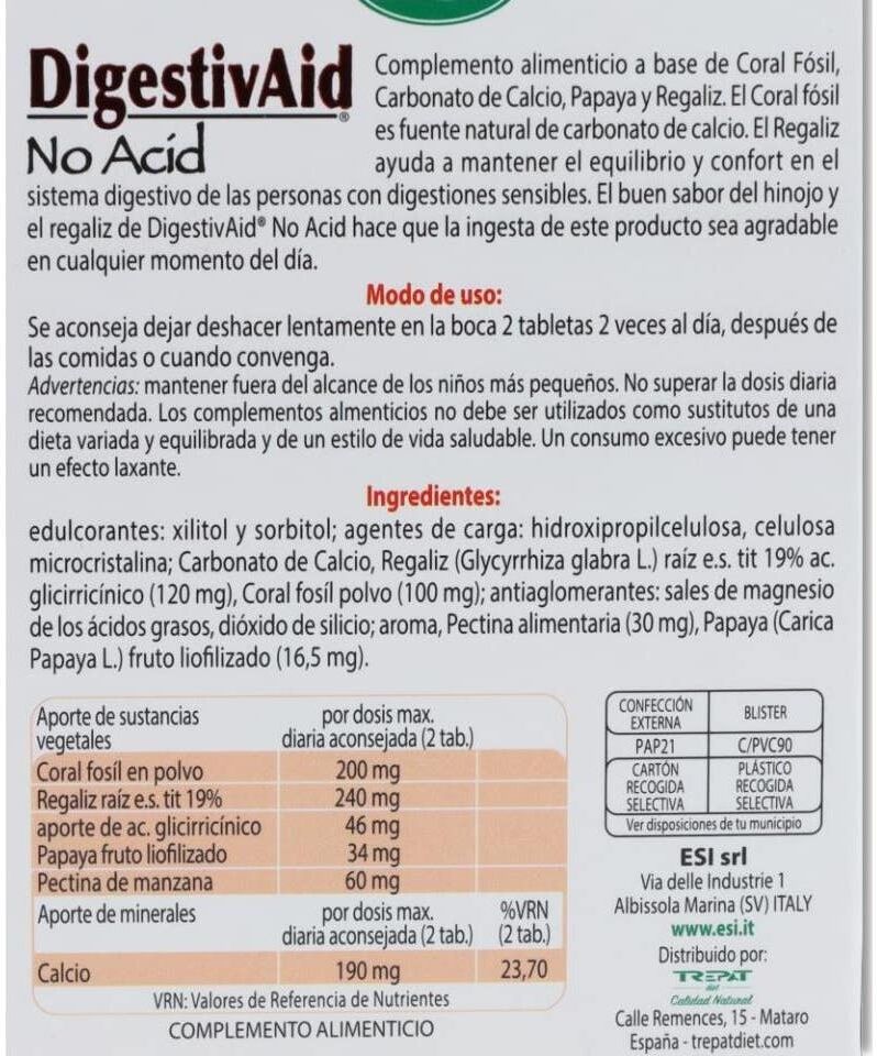 ESI Digestivaid No Acid 12 tabletas