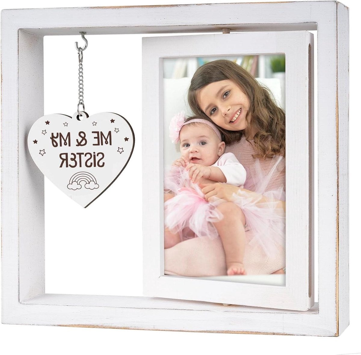 Zusjes Fotolijst in Vintage Stijl - 360 Graden Draaibaar - Voor 4x6 Foto's