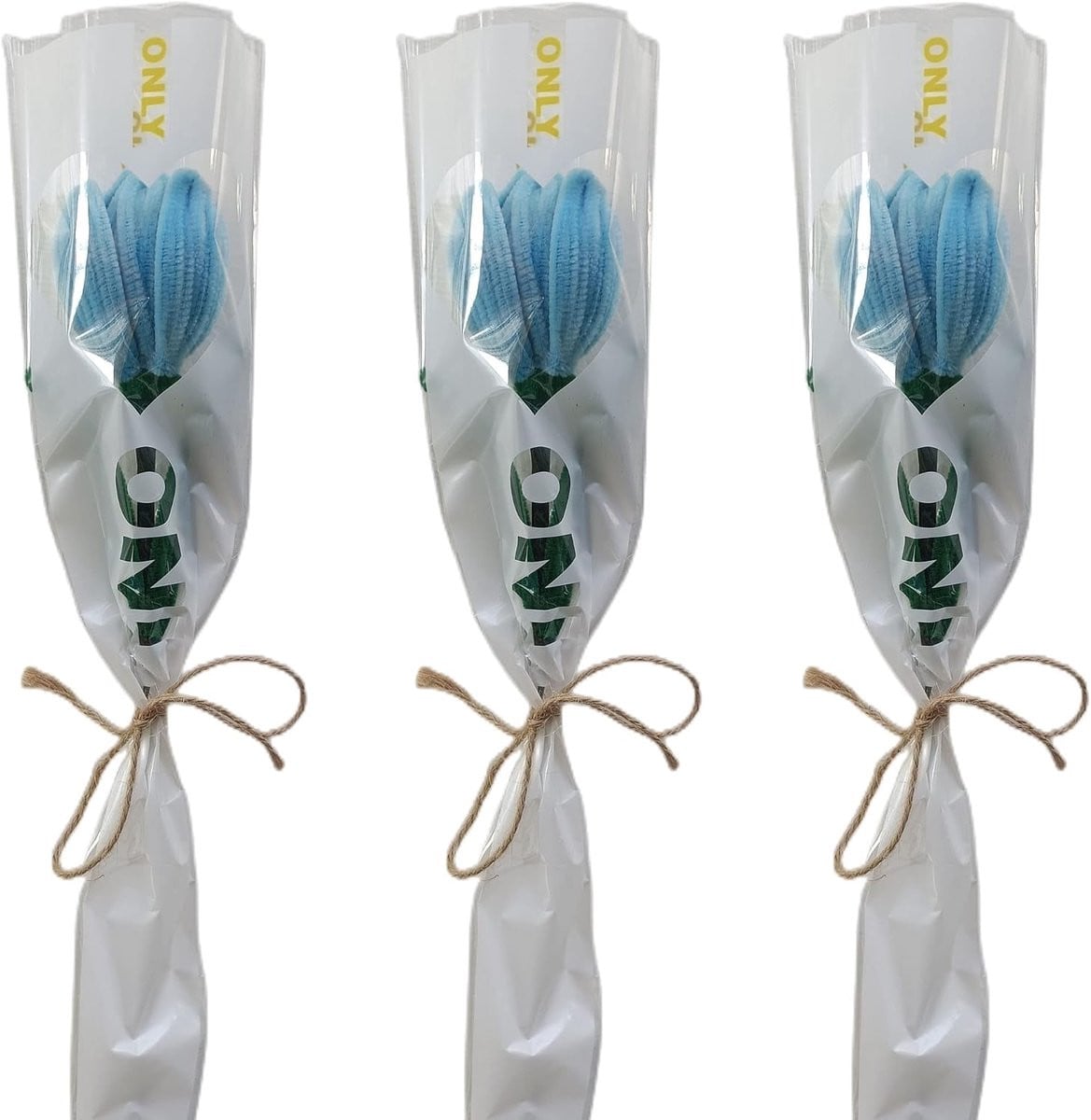 Set van 3 handgemaakte kunstbloemen blauwe tulpen voor woonkamer decoratie