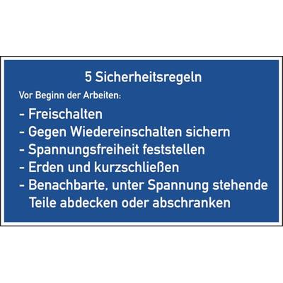 Aushang, 5 Sicherheitsregeln - deutsch - 400x250x1.5 mm Kunststoff