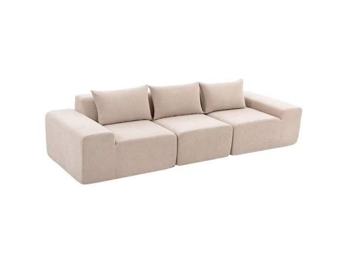 Canapé 3 places - HOMCOM - modulaire - assise et accoudoirs extra-larges - entièrement compressé - chenille - 320x107x72cm - beige