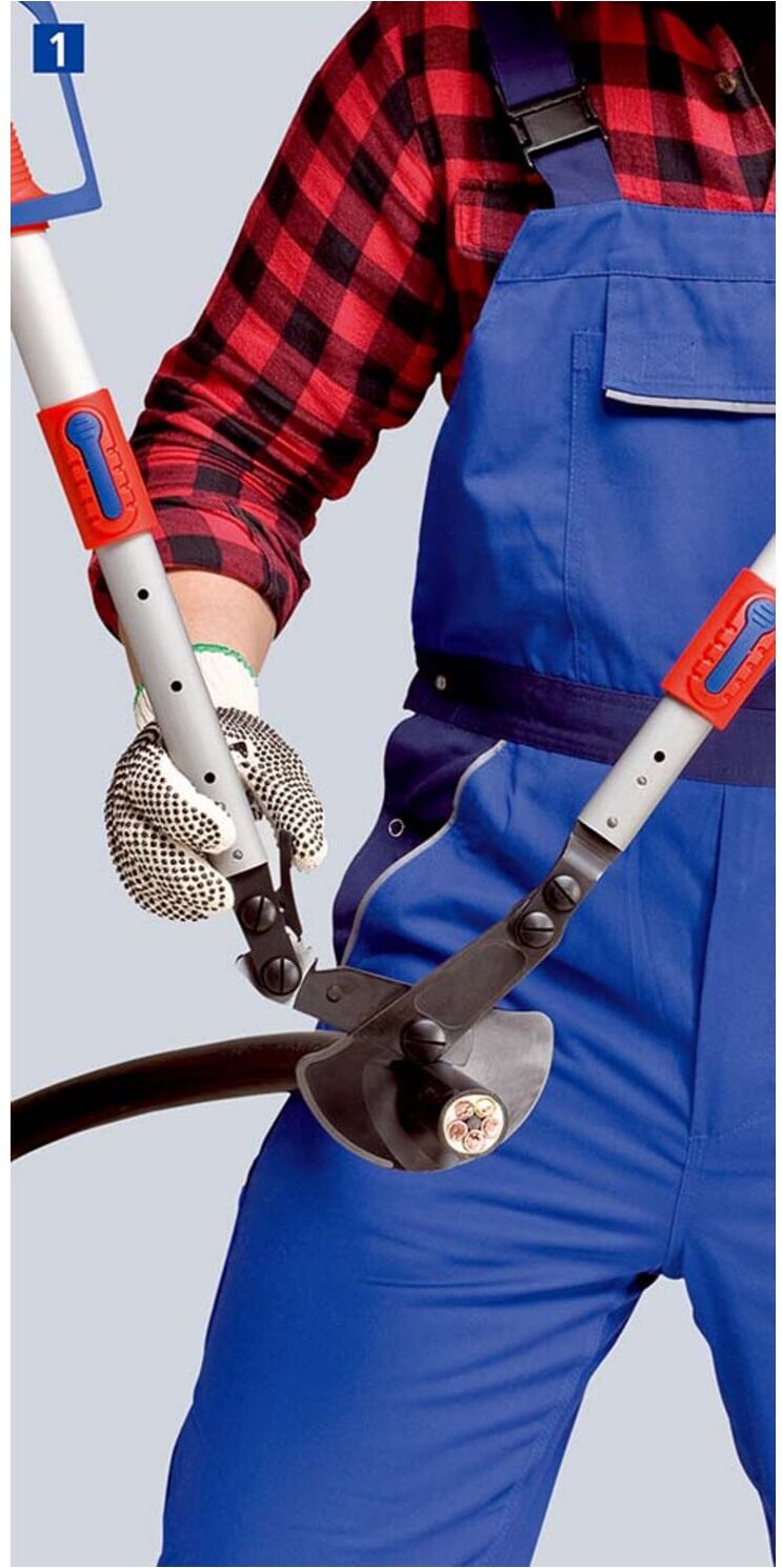 KNIPEX 95 32 038 Kabelschere (Ratschenprinzip) mit Teleskopschenkeln mit Mehrkomponenten-Hüllen 570 mm)