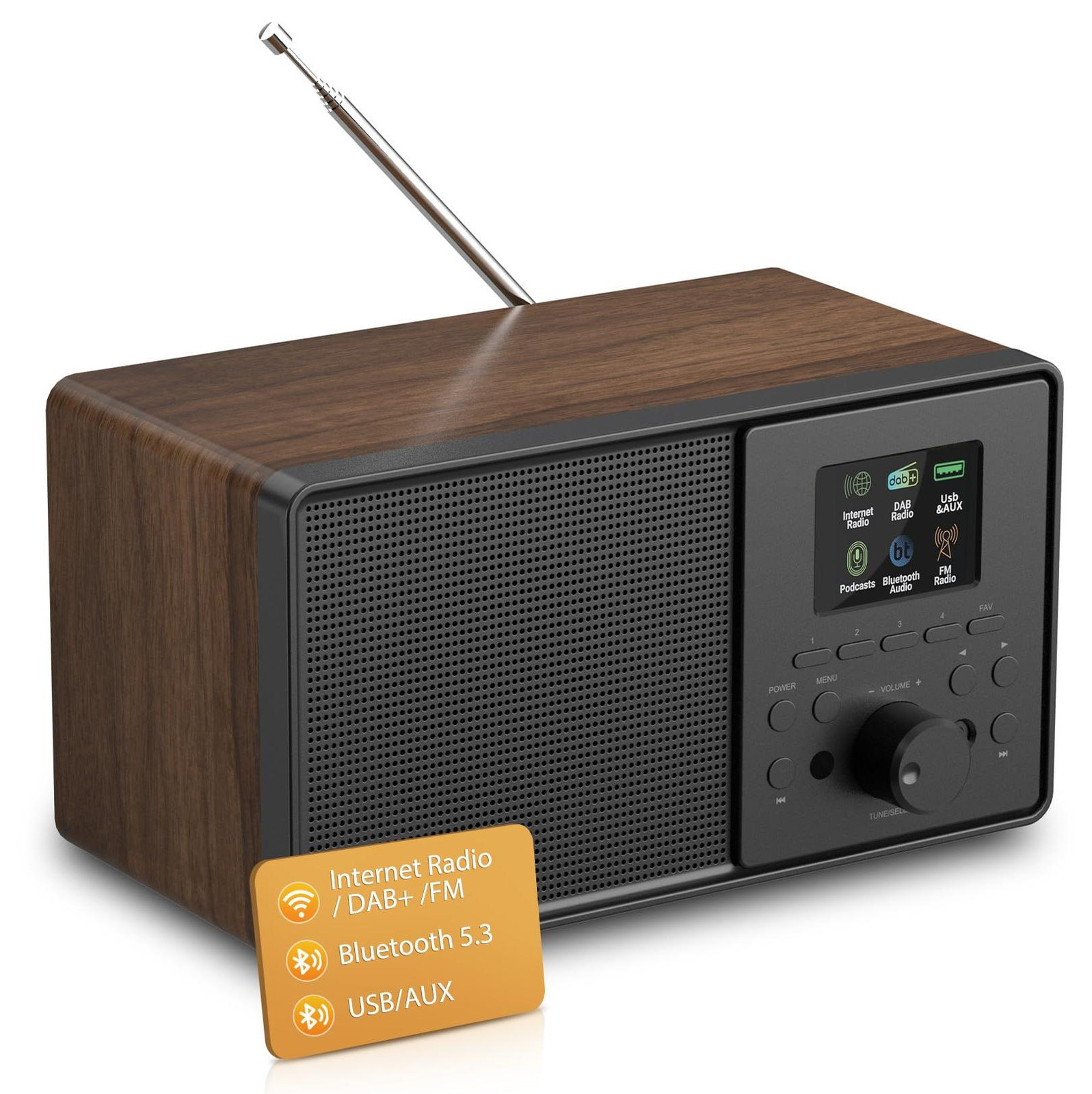Selius WiFi-internetradio met DAB+, Bluetooth 5.3 en kleurendisplay
