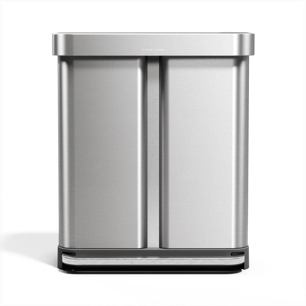 simplehuman CW2209 58 Liter, Rechteckiger Doppelfach Treteimer mit Beutelfach, M