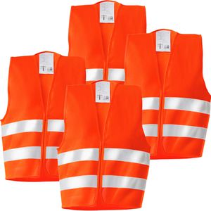 PURAHELP Warnweste Auto, orange, 4 Erwachsenenwesten, DIN EN 20471, Universalgröße