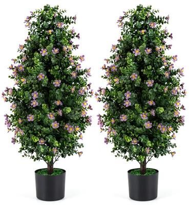 Costway Set of 2 Artificial Topiary Trees 3 FT Fake Bushes Sun-Resistant-Purple