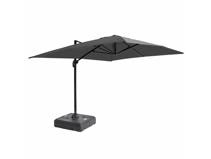Oviala - Parasol déporté 4x3 m rectangulaire inclinable rotatif 360° et dalle à lester sur roues 100L