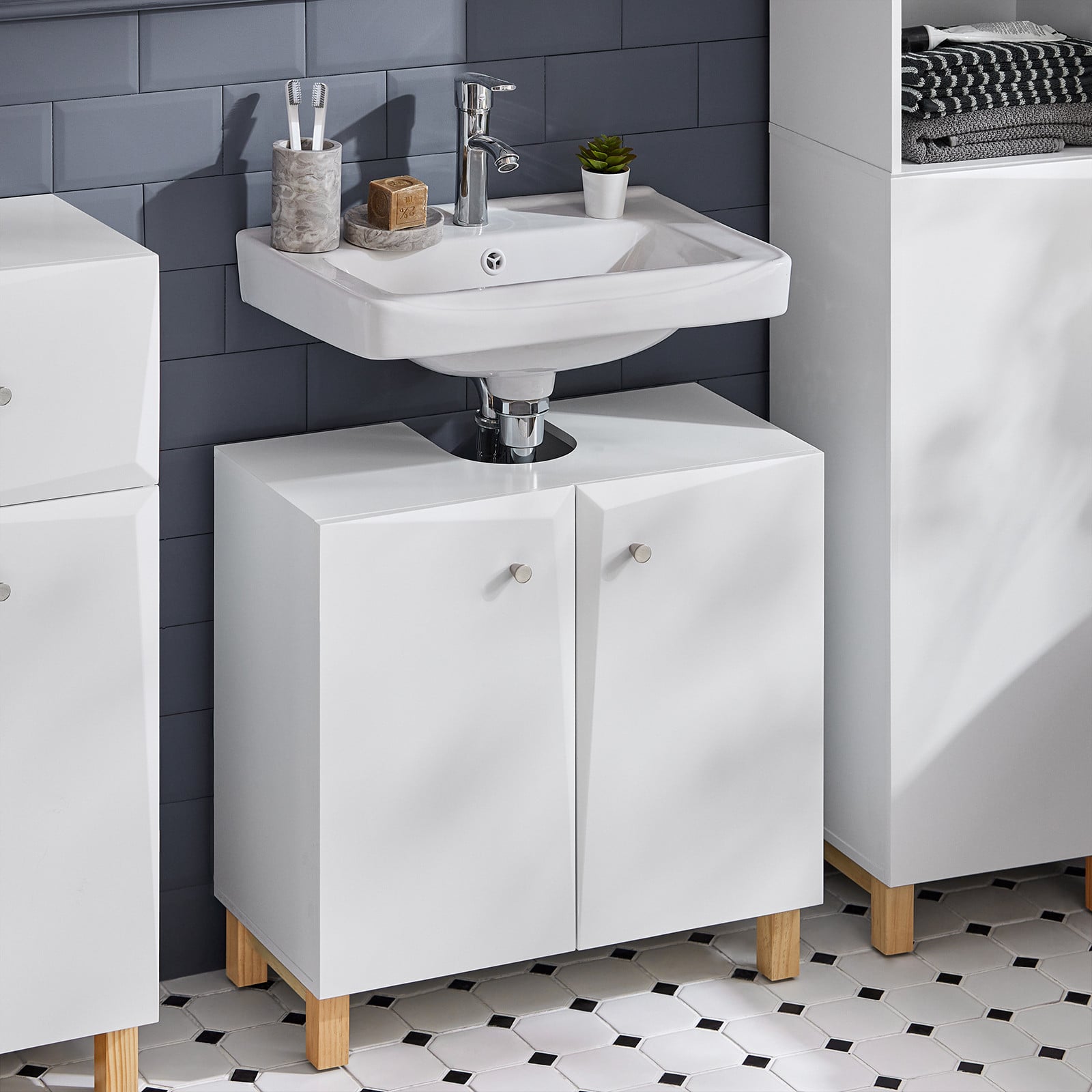 SoBuy BZR92-W wastafelonderkast voor de badkamer, wit, B/D/H: 60 x 60 x 30 cm