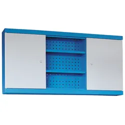 GD Werkstatt-Hängeschrank, 600 x 1190 x 200 mm, 2 Türen + Werkzeuglochwand, 6 Fachböden, blau