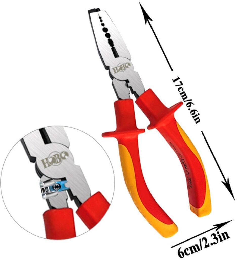 INF Pinces électricien multifonctions 7 inch - Pince isolée en acier chrome vanadium avec dénudeur, bec effilé et coupe-fil