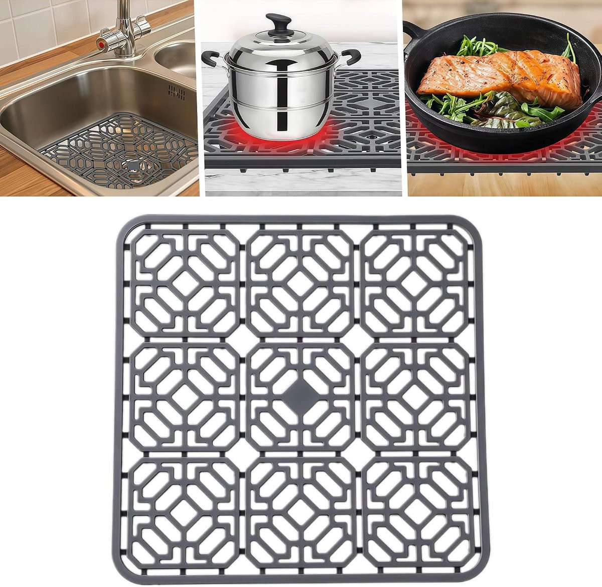 Siliconen afvoerbak 30x30 cm, hittebestendige en antislip mat voor in de keuken