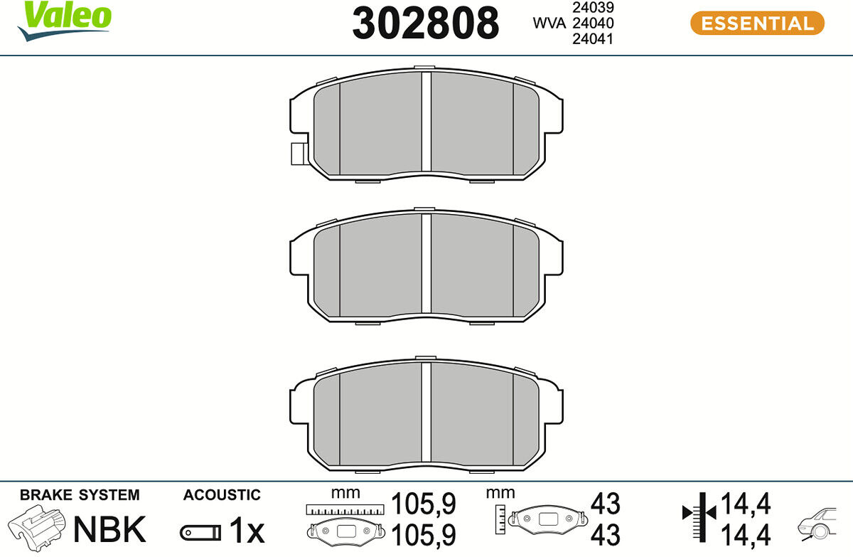 Valeo Bremsbelagsatz, Scheibenbremse 302808 Hinterachse Für Mazda Infiniti Nissan Suzuki