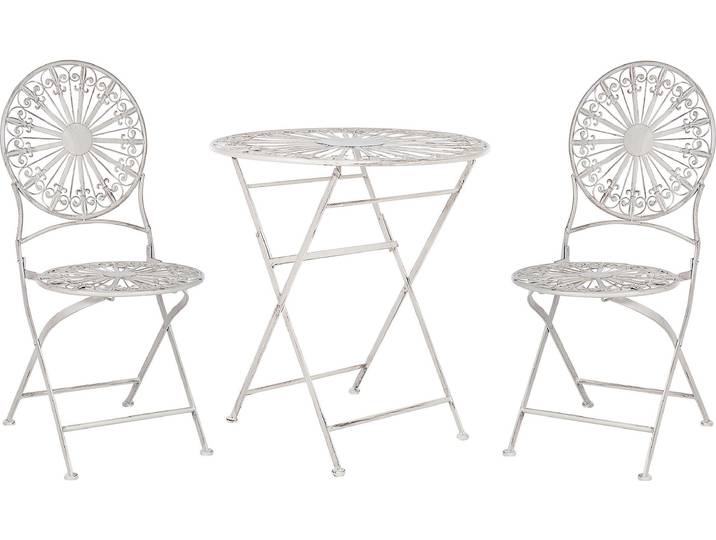 BELIANI Garten Bistro Set Weiß Eisen zusammenklappbar 2 Stühle und Tisch Außenbereich gealtert Effekt UV-Rostbeständigkeit französischer Retro-Stil