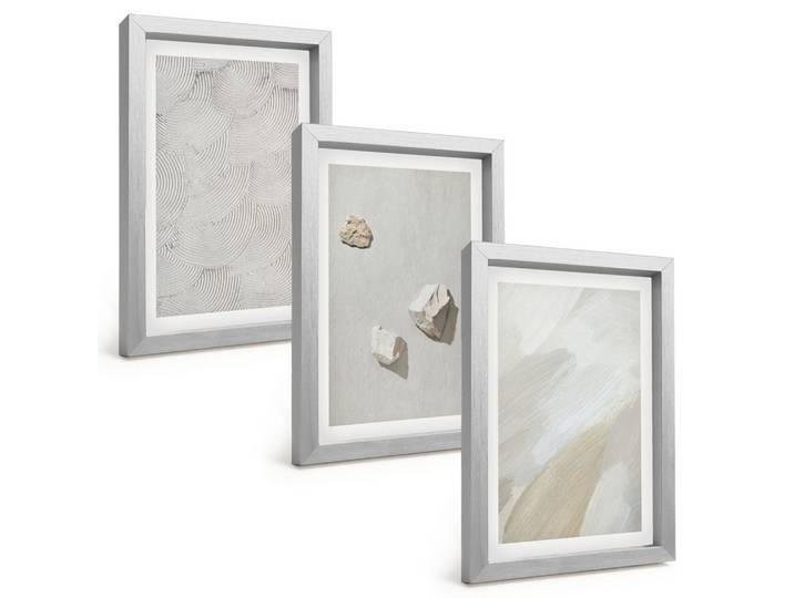 BILDER SET 3er Set - 20x30 cm Silberner Rahmen - Sandsteine moderne Farbe