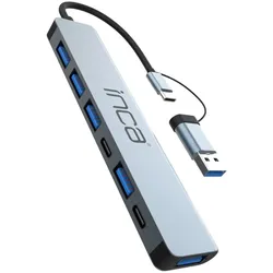 Inca IUTP-7T Schnittstellen-Hub USB 3.2 Gen 1 (3.1 Gen 1) Type-A + Type-C 5000 Mbit/s Grau