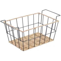 WellHome - Rechteckiger Obstkorb im industriellen Stil 35x20x15,5 cm aus Stahl und Papierkordel - A-mesa