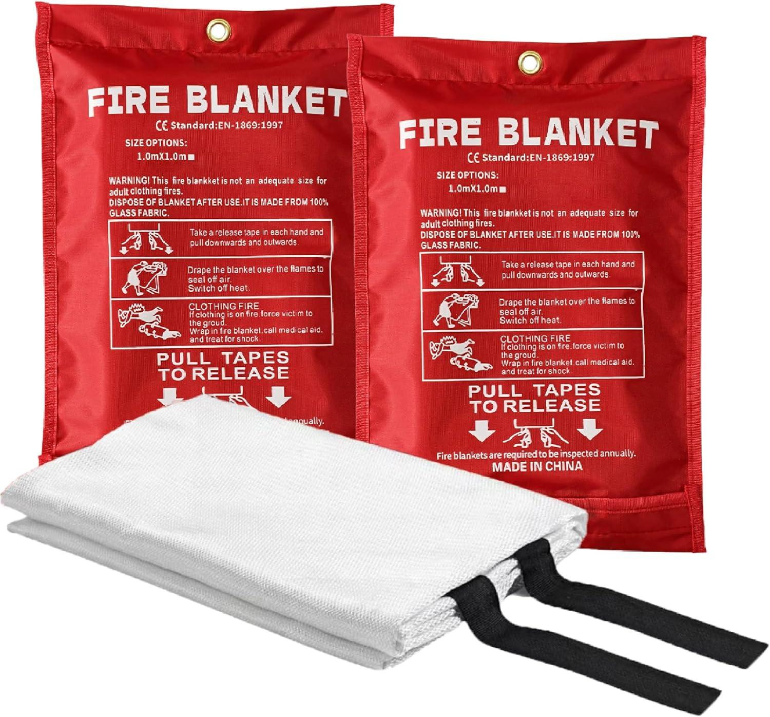 Set van 2 Merkloze glasvezel brandblusdekens voor de keuken, 1 m x 1 m