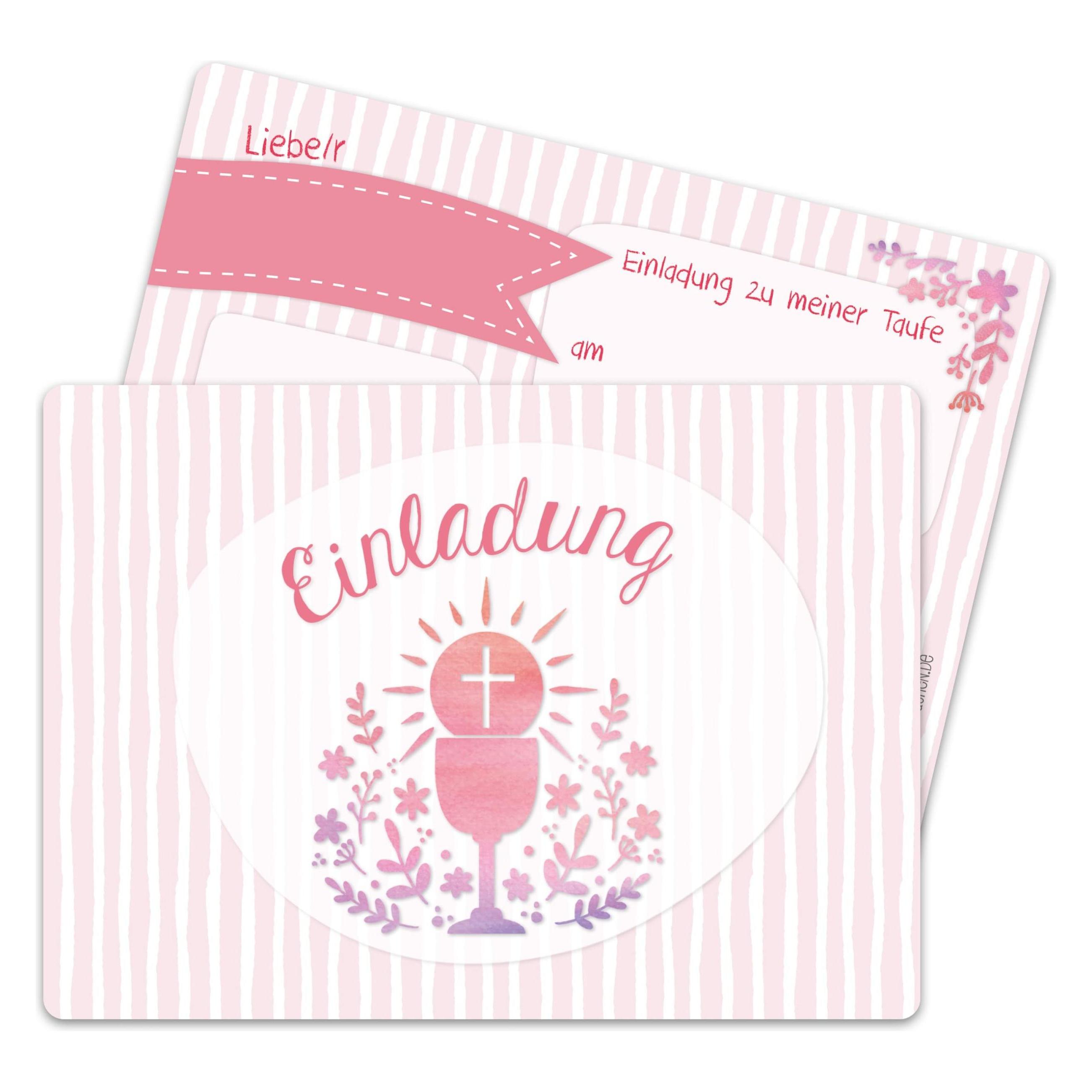 Papierdrachen 12 Einladungskarten zur Taufe - Kelch und Blumen rosa (12 Stk.) (71720176)