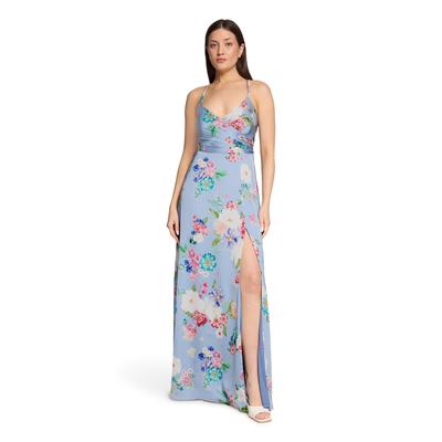 Abendkleid VERA MONT "Damen mit V-Ausschnitt", Damen, Gr. 36, Normalgrößen, bunt (blau, rosé), Satin, Obermaterial: 100% Polyester. Futter: 100% Polyester, figurbetont lang, Kleider Abendkleid