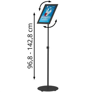 Update-Displays Infoständer aus Aluminium, schwarz, A3, 96-142 cm höhenverstellbar, Hoch- oder Querformat