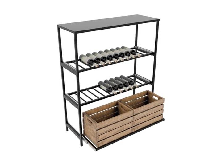 MetaloPro Weinregal Calabria Mit Auszug – Stilvolles Flaschenregal Aus Schwarzem Metall Für Flaschen & Boxen, Robuste Konstruktion Im Industrie-Design – 120x100x35cm