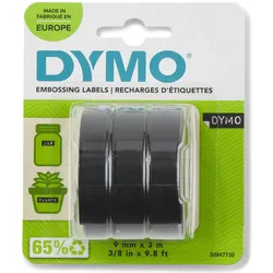 DYMO® Original Prägeband-StarterSet für OMEGA und JUNIOR, Plastik - 3 x glänzend schwarz