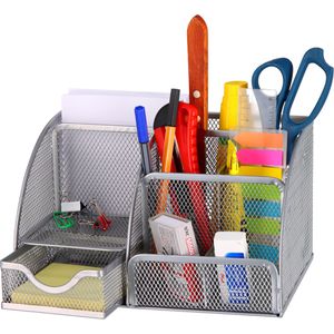 Böttcher-AG Schreibtisch-Organizer Premium Mesh Line, aus stabilem Metallgeflecht, 6 Fächer und 1 Schublade, silber