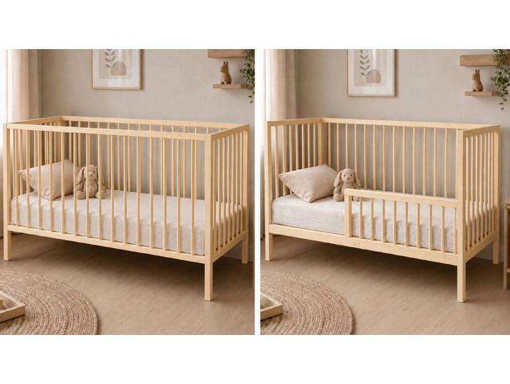 Kids Collective Babybett Kinderbett Gitterbett 60x120/70x140 cm modular & höhenverstellbar Holz, verschiedene Varianten wählbar, massives Holz, ab Geburt Natur