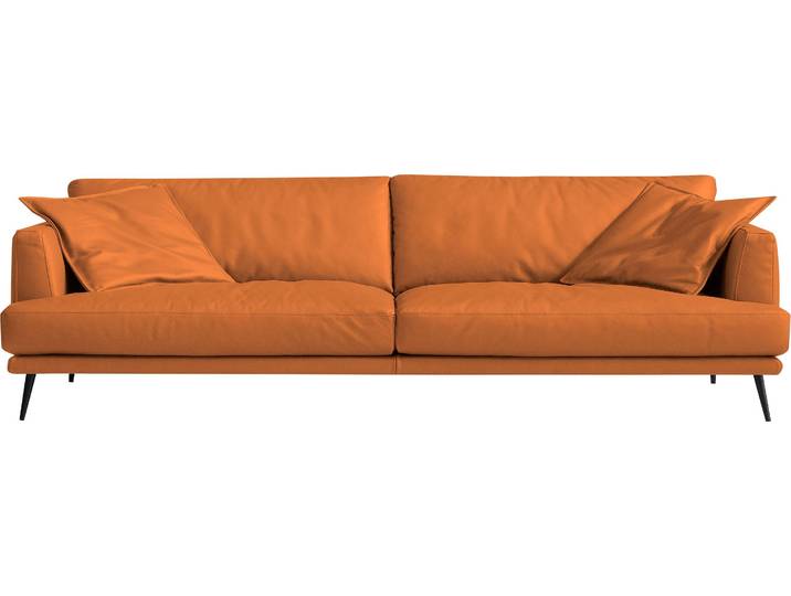 2,5-Sitzer EGOITALIANO Sophia, Designsofa mit extrakomfortablem Sitzkomfort, Breite 214cm , orange, B:214cm H:77cm T:96cm, Leder BULL (Echtes Rindsleder). Geschliffenes, pigmentiertes und behandeltes Rindsleder mit einer Dicke von 1, 3-1, 5 mm. Es handelt sich um ein weiches, geschütztes Leder. Eine leichte Deckschicht schützt sie vor Flecken, ohne ihre ursprünglichen Eigenschaften zu verändern. Dieses geschützte Leder kombiniert die Vorteile von Natürlichkeit und Weichheit mit einer guten Beständigkeit gegen Verschleiss und Ausbleichen. Das Vorhandensein der charakteristischen Zeichen, die das Leben des Tieres bestimmen, wie Narben, Körnungsunterschiede, Falten, Adern, Disharmonien in Farbtönen, beweisen ihre absolute Echtheit und grossen Wert., Sofas, 2 5-Sitzer, Daunenfederung, inkl. 2 Kissen