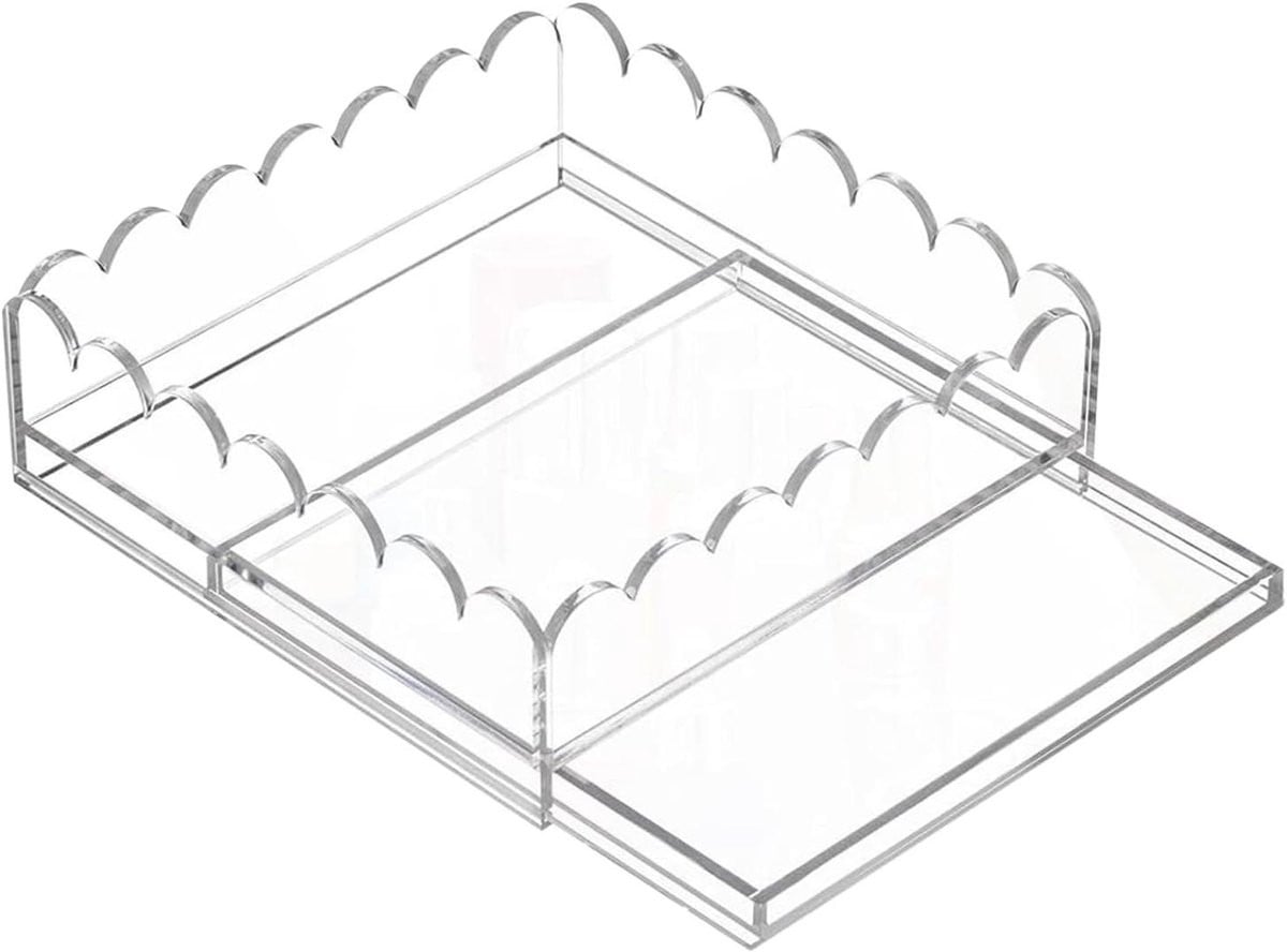 Acrylen Schotel Transparant - Dienblad Organisator met Geschulpte Rand - 22,9 x 22,9 cm