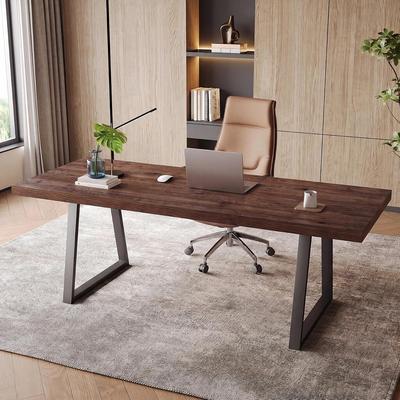 Bluebell 63-Inch Solid Wood Industrial Executive Desk with Strong Metal Legs for Home Office, Small Conference Table