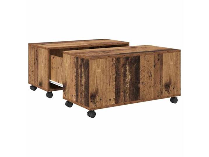 Tmriohed Couchtisch mit Schublade Rollen Altholz 75x75x38 cm Mobil dank 4 Rollen: Quadratischer Wohnzimmertisch aus Holzwerkstoff mit integrierter Schublade und Fach.