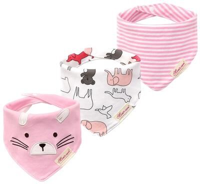 Uplifted Finds 3 Piece Baby Saliva Towel & Triangle Bandana Bib Set For Boys & Girls 38 Pink Cat
