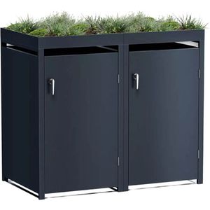 Metzler Mülltonnenbox MMB-2-2X, Metall, 2 Mülltonnen bis 240L, abschließbar, mit Pflanzdach