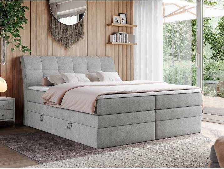 MKS MÖBEL Boxspringbett GOLD 10 KING (Set, zwei Bonell-Matratzen, zwei Multipocket-Matratzen, Topper T25/Visco), Polsterbett mit Bettkasten und fünf Matratzen - Stauraumbett