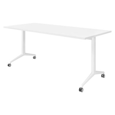 bümö Seminartisch klappbar fahrbar 180x80 cm weiß, Gestell weiß - Klapptisch staffelbar, mit vier Doppelrollen Büro Schulungstisch