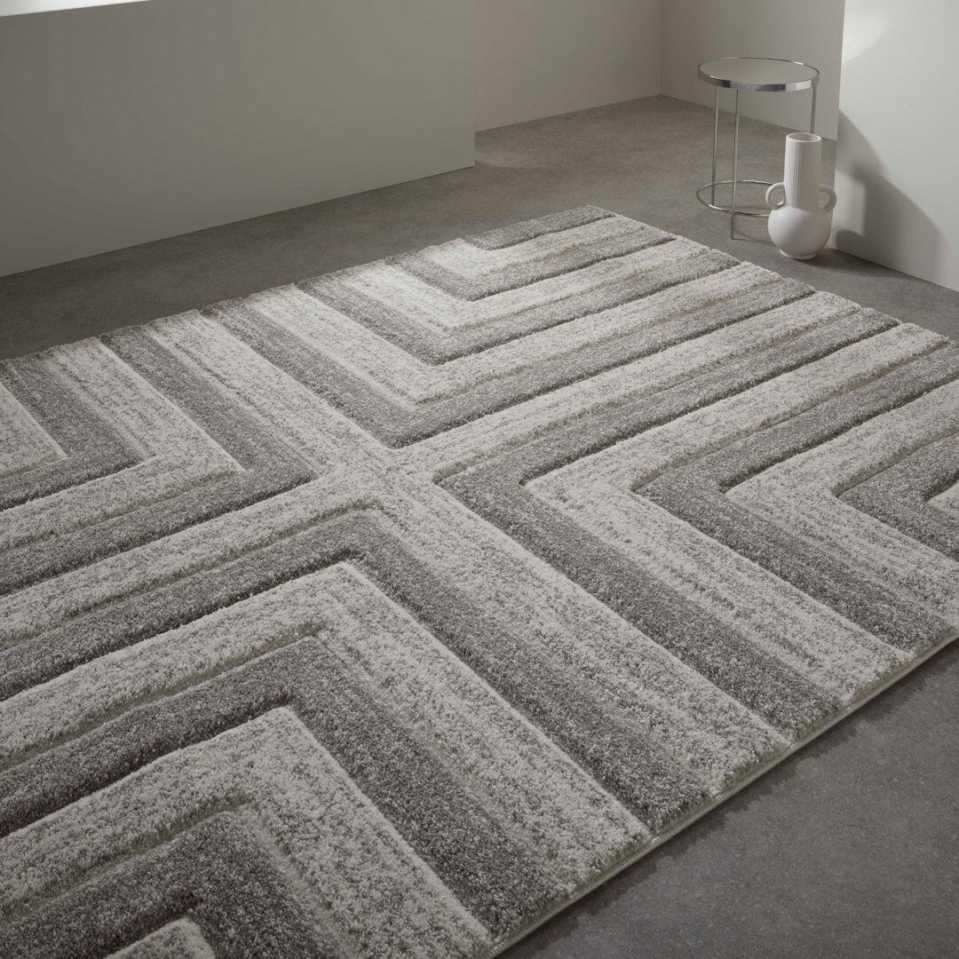 Metro Akaysia Rectangle Geometric Dhurrie Area Rug Grey/White Rectangle 160 x 230cm