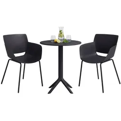 CLP Gartenmöbel-Set wetterfest Siora, 2 Bistrostühle und Esstisch rund 60 cm, Sitzgruppe für Balkon, Terrasse und Garten