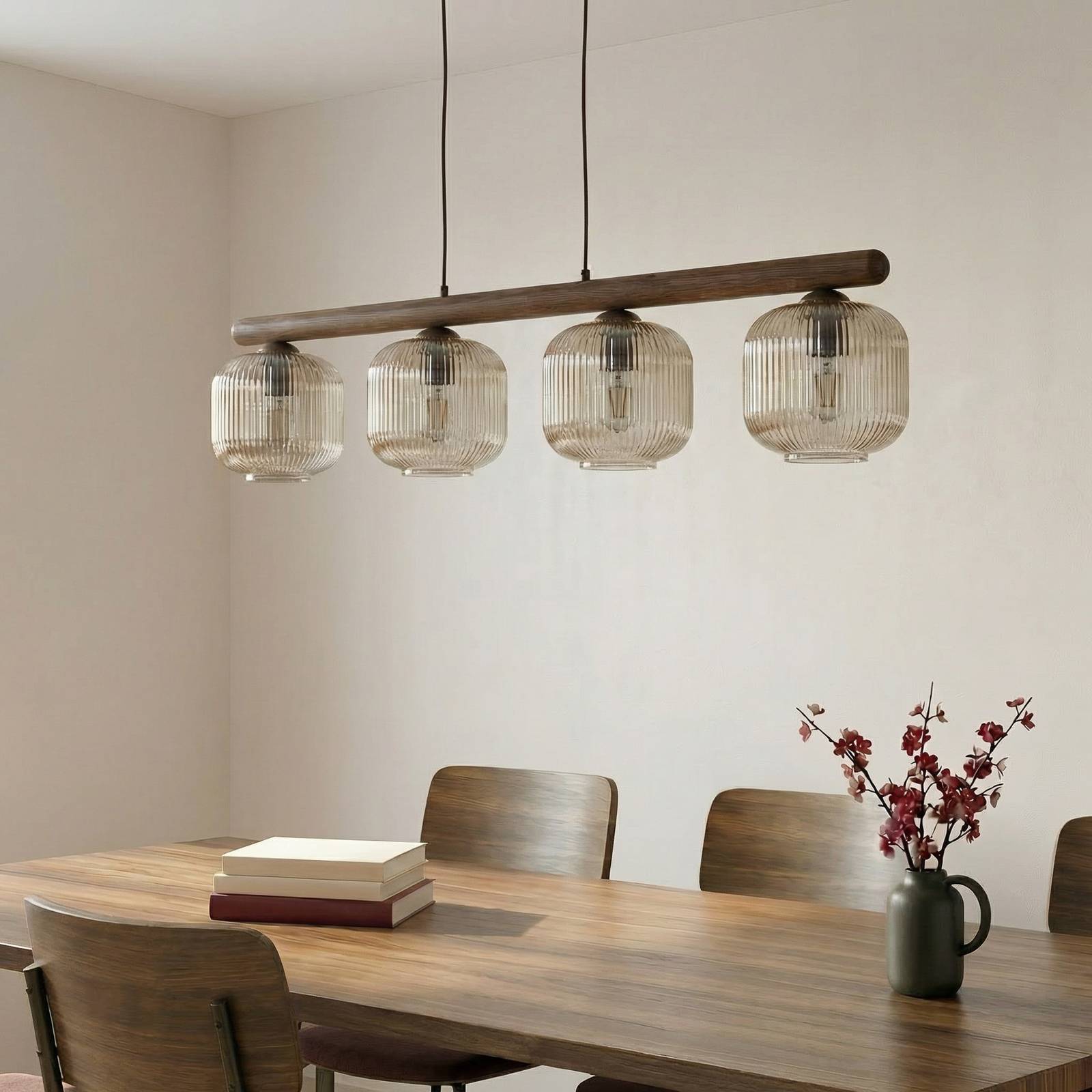 Glas Hängelampe Salvia TK Lighting, dimmbar, Holz dunkel, für Wohn- / Esszimmer, Holz, Pendelleuchte
