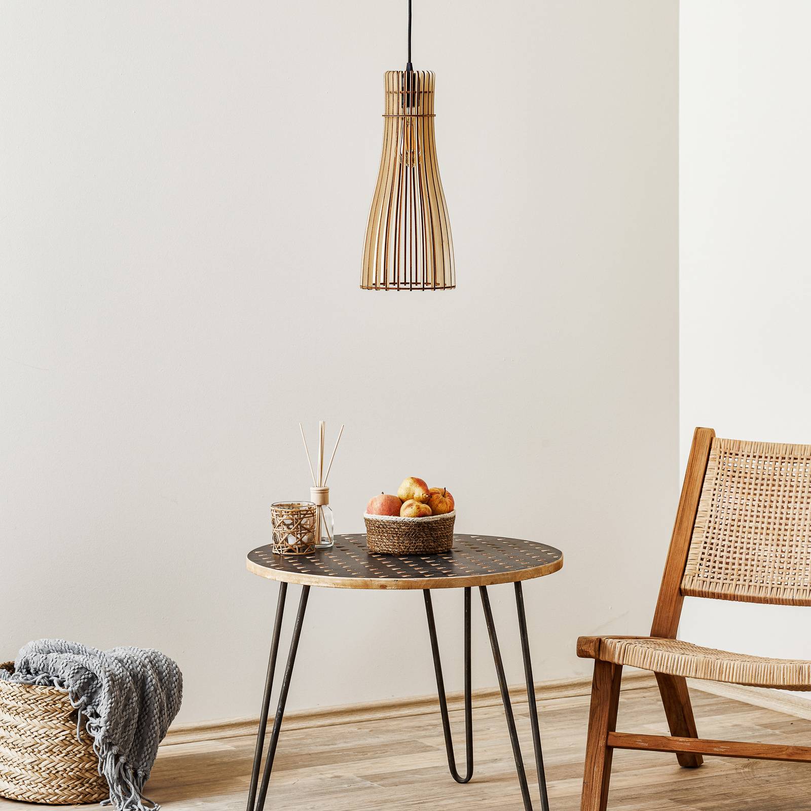 Hängelampe Bottle TEMAR LIGHTING, dimmbar, Holz hell, für Wohn- / Esszimmer, Holz, Landhaus / Rustikal, Pendelleuchte