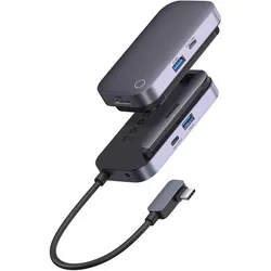 Baseus Hub 4in1 PadJoy Series USB-C to USB 3.0 + HDMI + USB-C PD + jack 3.5mm (Grey) (USB-C, 4 Ports), Dockingstation + USB Hub, Grau