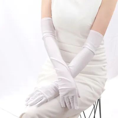 Fusion Finds Womens Opera Satin Elbow Length Flapper Costume Gloves Classic Stretch white