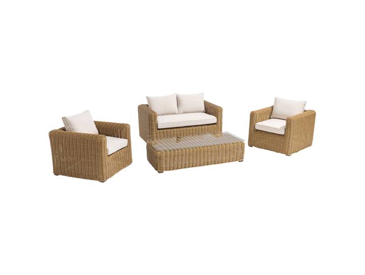 Gartenlounge-Set aus geflochtenem Harz für 4 Sitzen mit 1 Sofa, 2 Sesseln und 1 Couchtisch