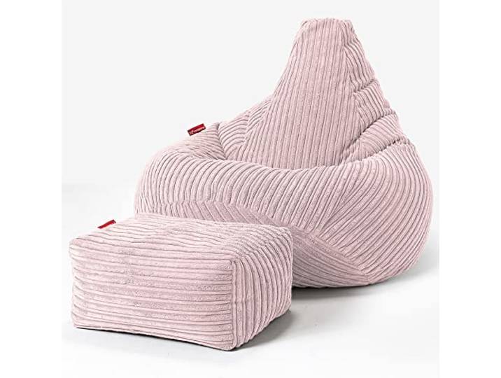 Lounge Pug, Gaming Sitzsack Sessel mit Hocker, Cord Rosa