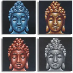 Set of 4 Buddha Heads Sand Detail 40x40cm