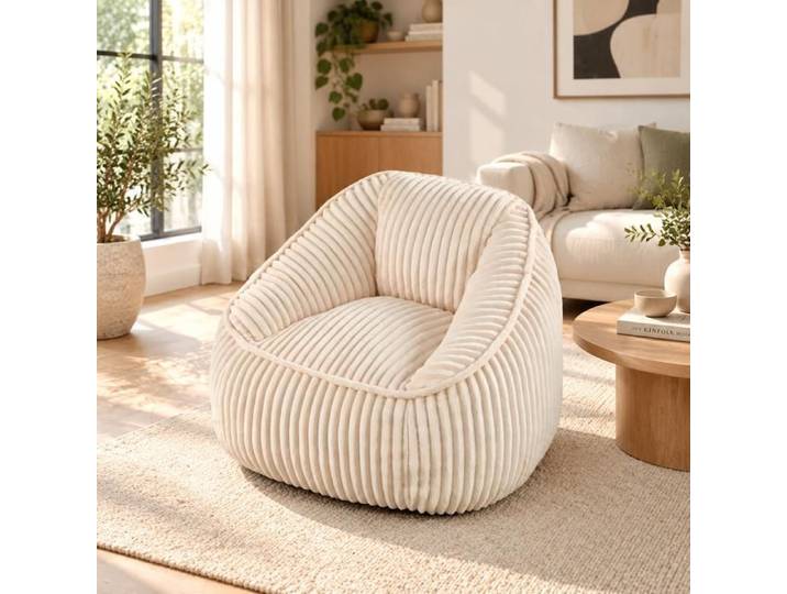 Pouf Poire en Mousse Fauteuil Bean Bag en Velours Côtelé Doux et Moelleux Assise Confortable pour Salon Chambre Beige Cosy