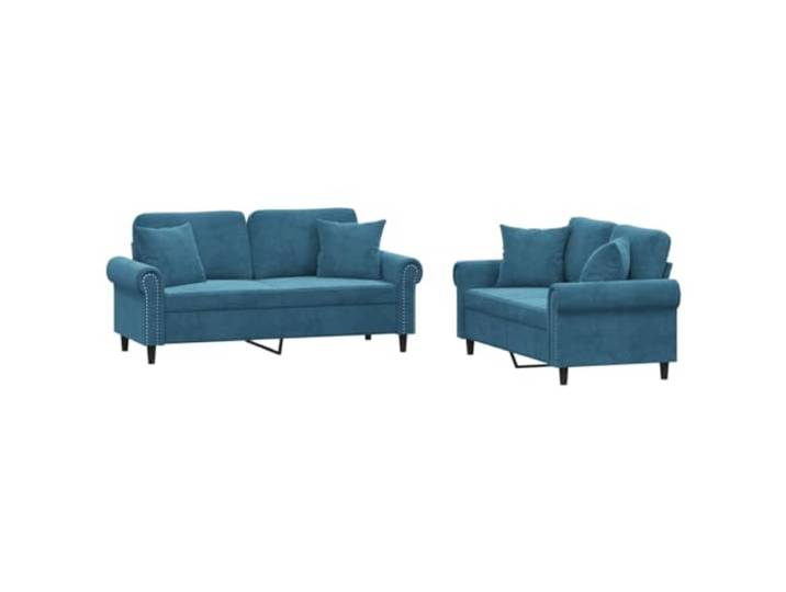 Makastle 2er Set Sofa Couchgarnitur mit Kissen Blau Samt