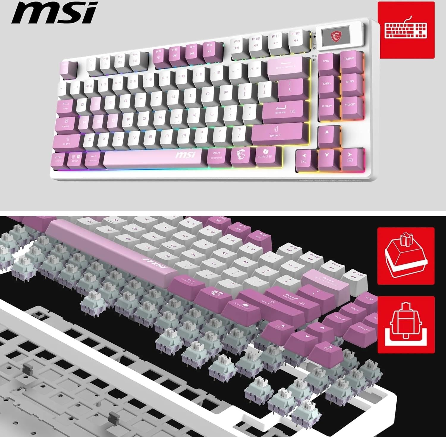 MSI Forge GK600 TKL Wireless RGB Mechanical Gaming Keyboard - Violet